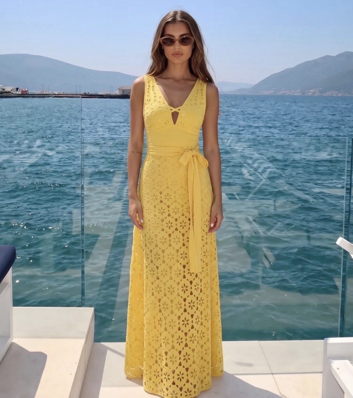 Yellow Color Laser Cutting Flower Hollow One Piece set