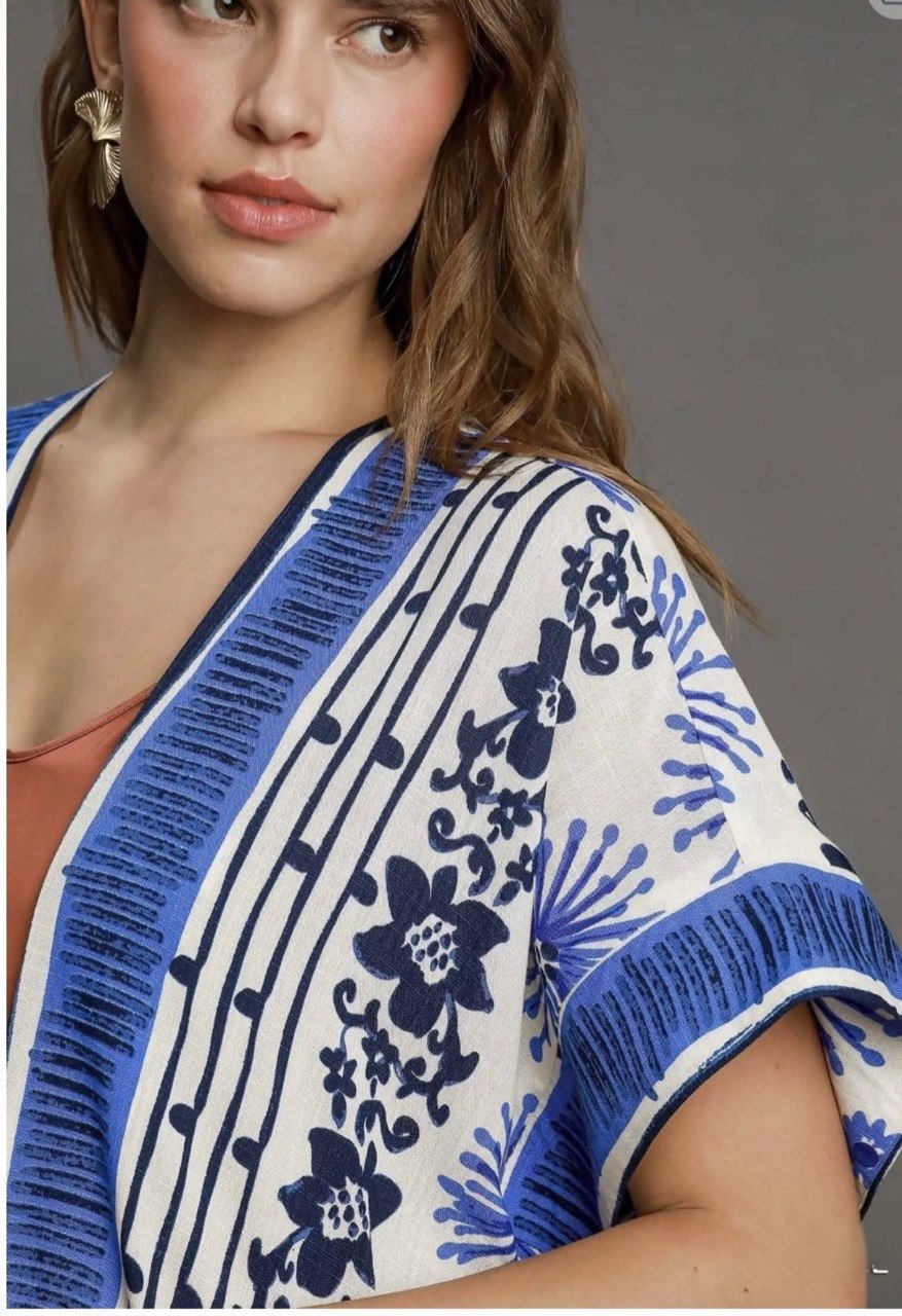 Mixed Border Print Kimono