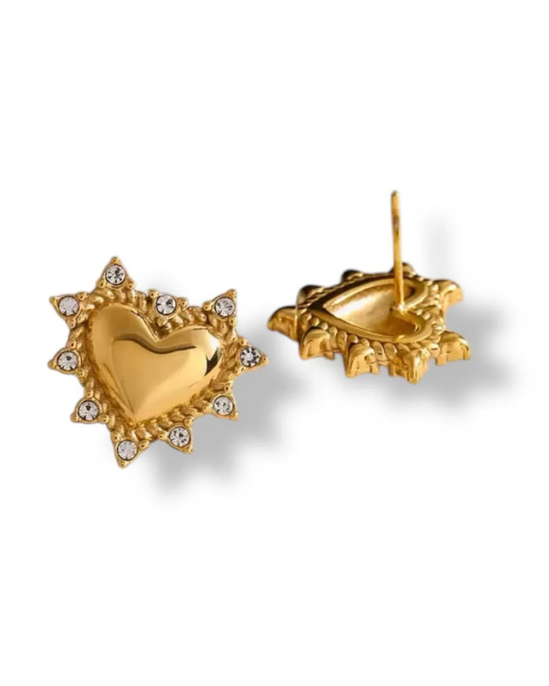 SHINE RHINESTONE HEART STUD EARRINGS