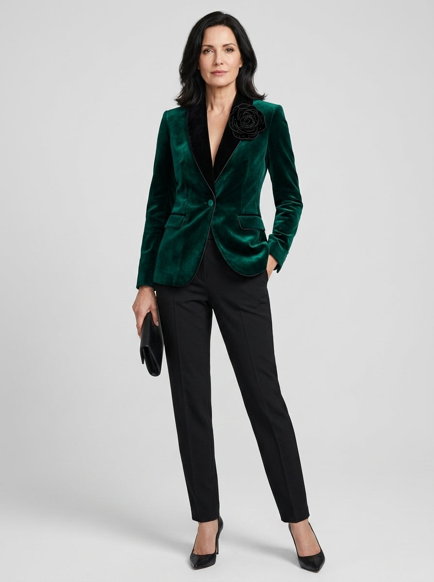 Velvet Rose Embellished One Button Blazer