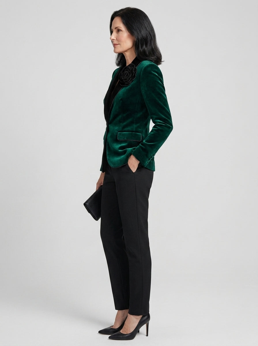 Velvet Rose Embellished One Button Blazer