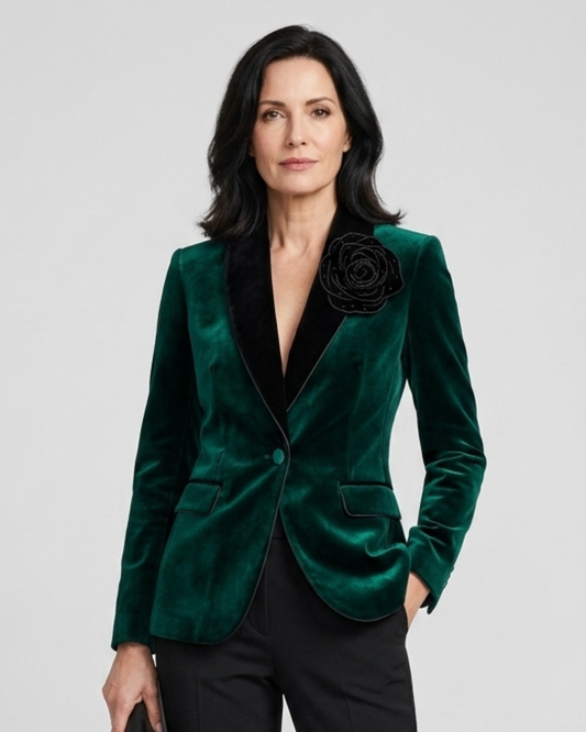 Velvet Rose Embellished One Button Blazer