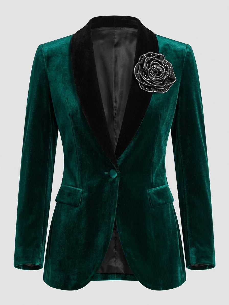 Velvet Rose Embellished One Button Blazer