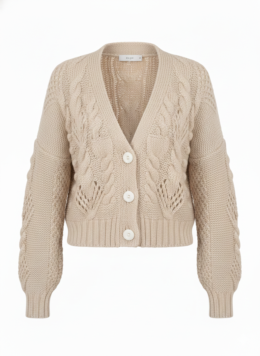 Chunky Cropped Button-Up Sweater Cardigan