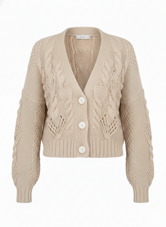 Chunky Cropped Button-Up Sweater Cardigan