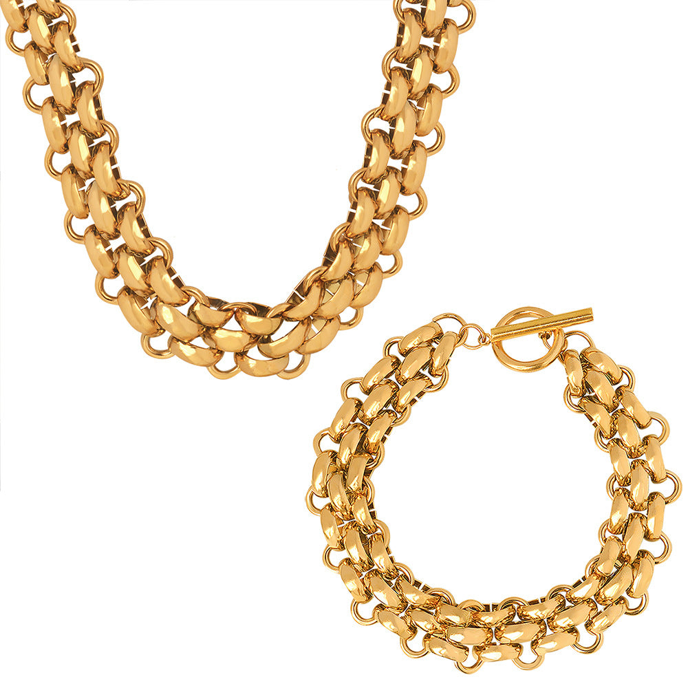 Gold Chain Link Jewelry Set with Necklace and Bracelet