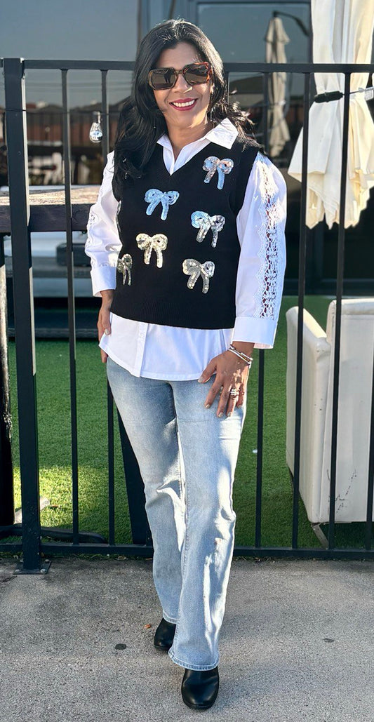 BLACK BOW SWEATER VEST