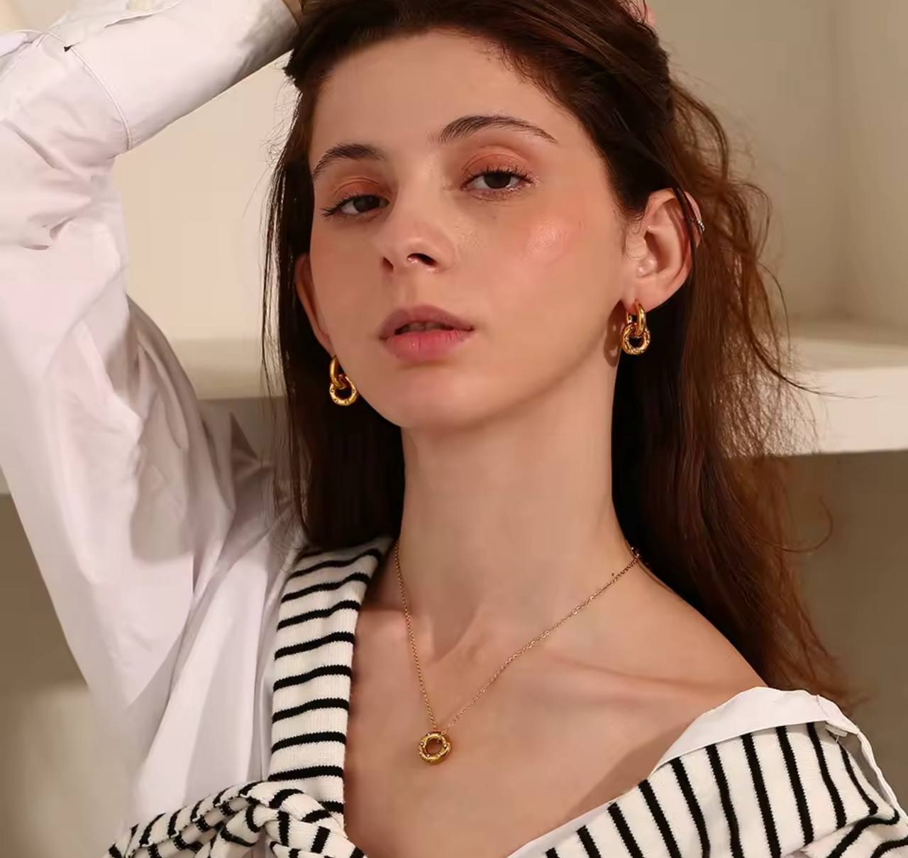 Hoop Earrings Set. Crystal Paved