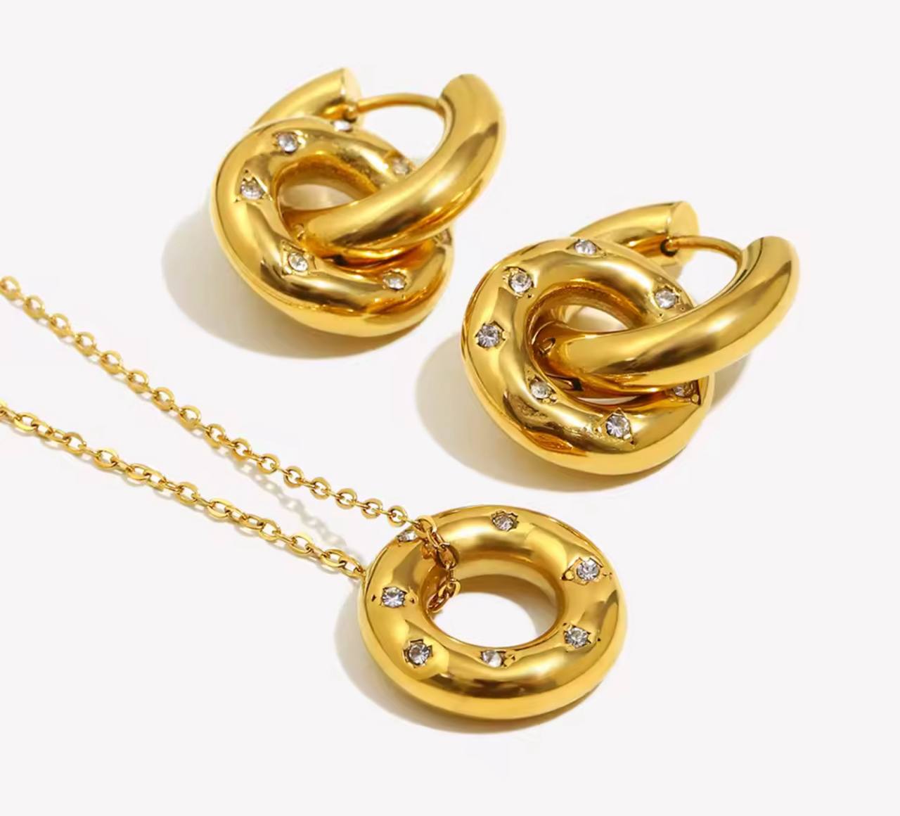 Hoop Earrings Set. Crystal Paved