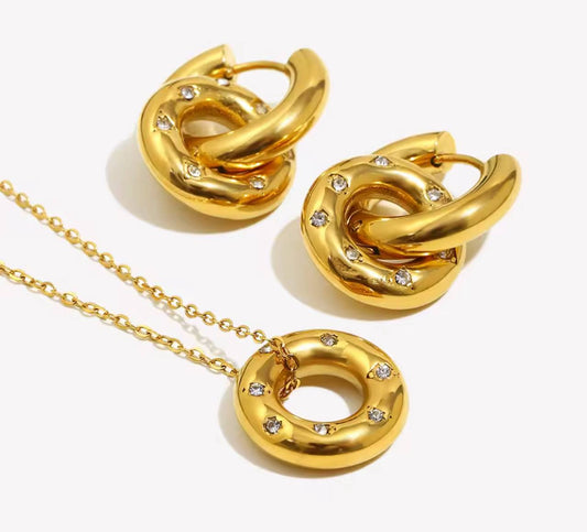 Hoop Earrings Set. Crystal Paved