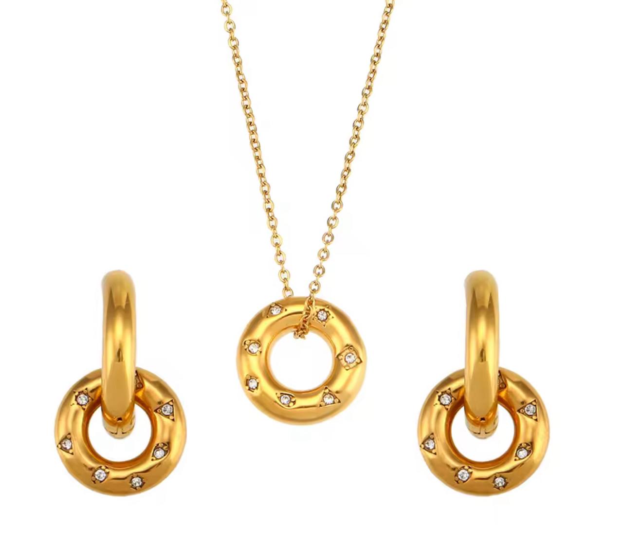 Hoop Earrings Set. Crystal Paved