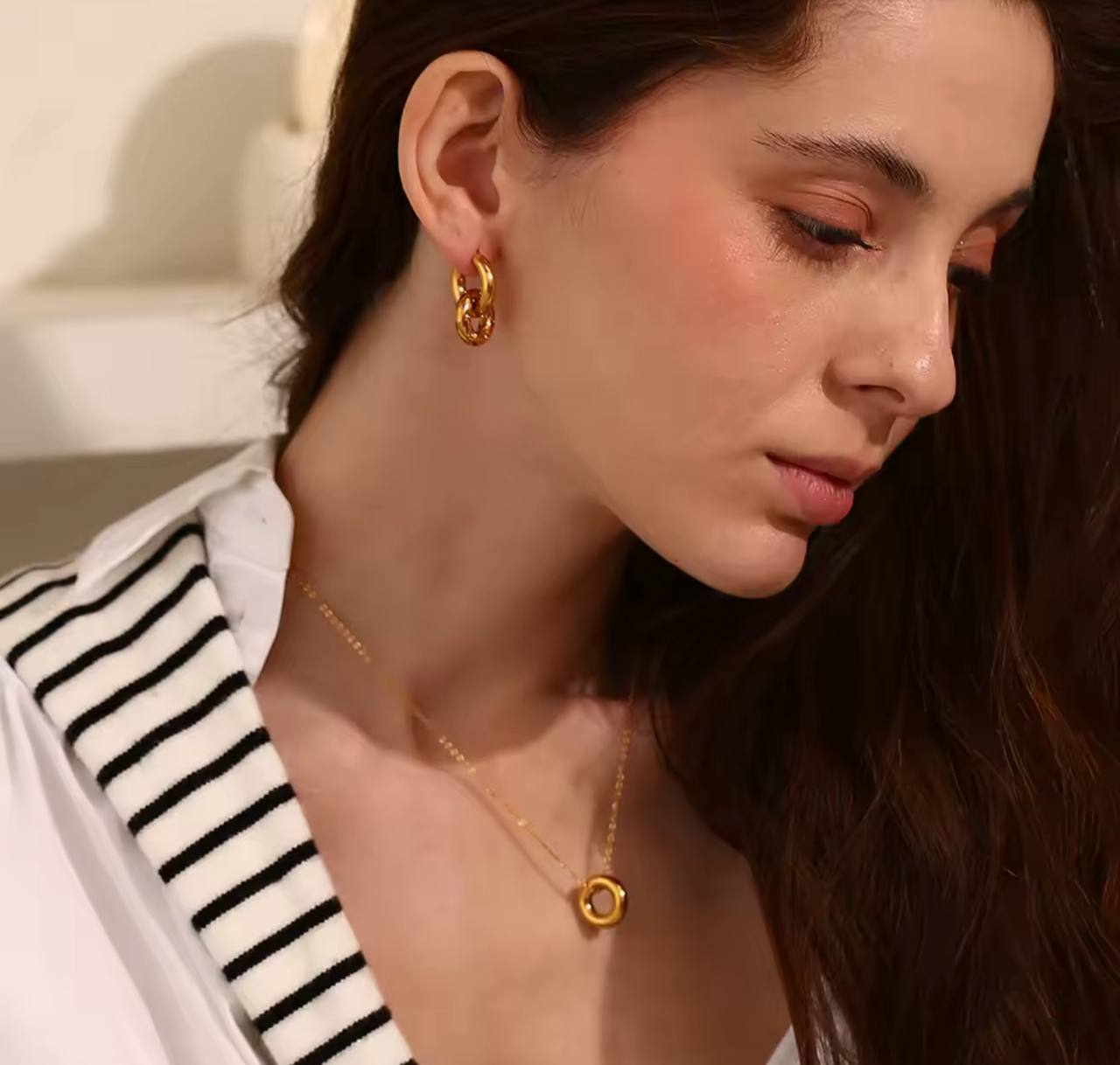 Hoop Earrings Set. Crystal Paved