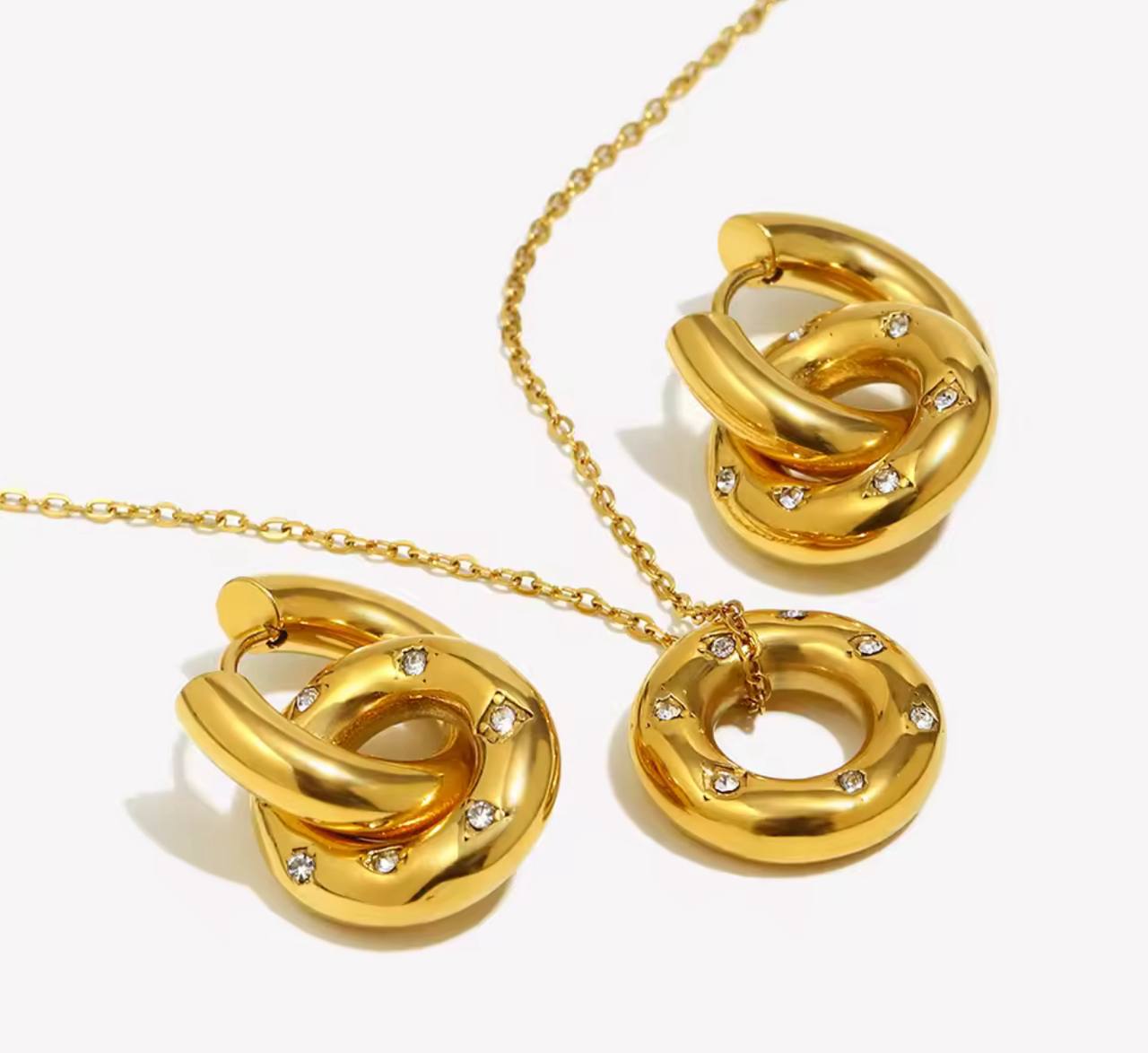 Hoop Earrings Set. Crystal Paved