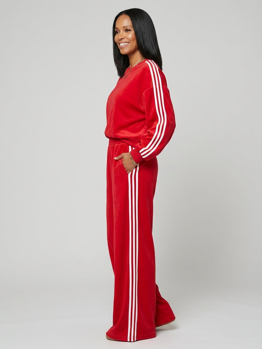 Striped Detail Crewneck Top and Elastic Sweatpants 2pcs Set
