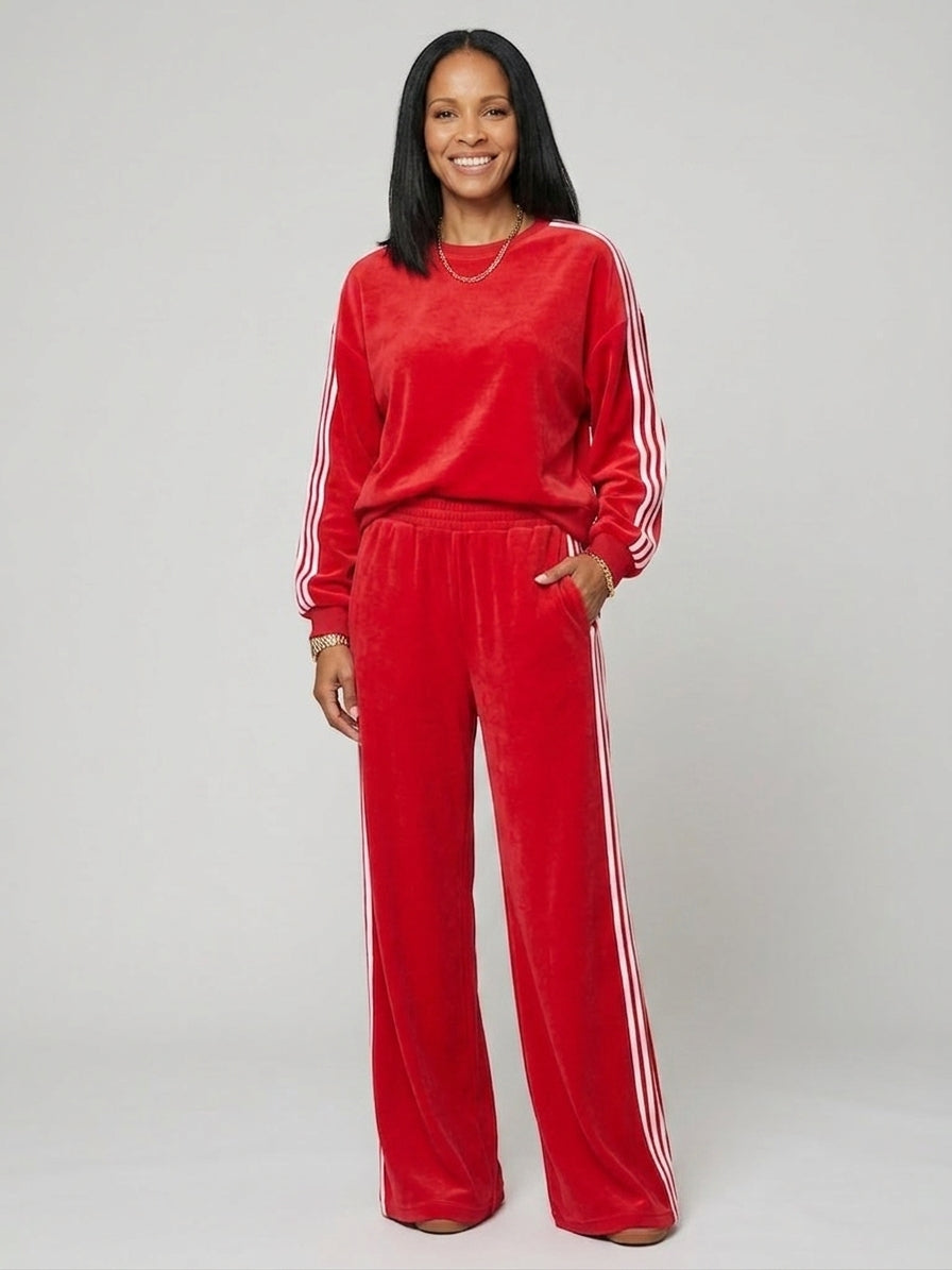 Striped Detail Crewneck Top and Elastic Sweatpants 2pcs Set