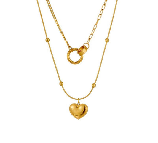 Multilayer Heart Pendant Women Necklace Fashion Gold Color