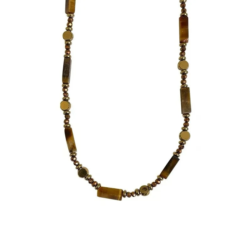 Retro Temperament Layered Tiger Eye Stone  Necklace