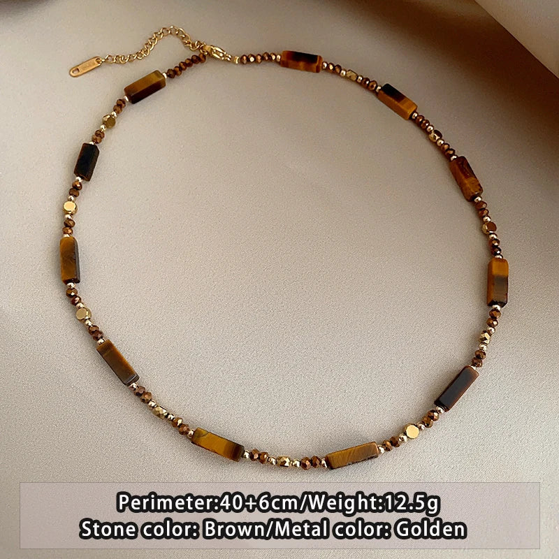 Retro Temperament Layered Tiger Eye Stone  Necklace