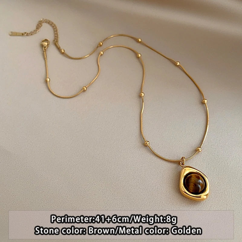 Retro Temperament Layered Tiger Eye Stone  Necklace