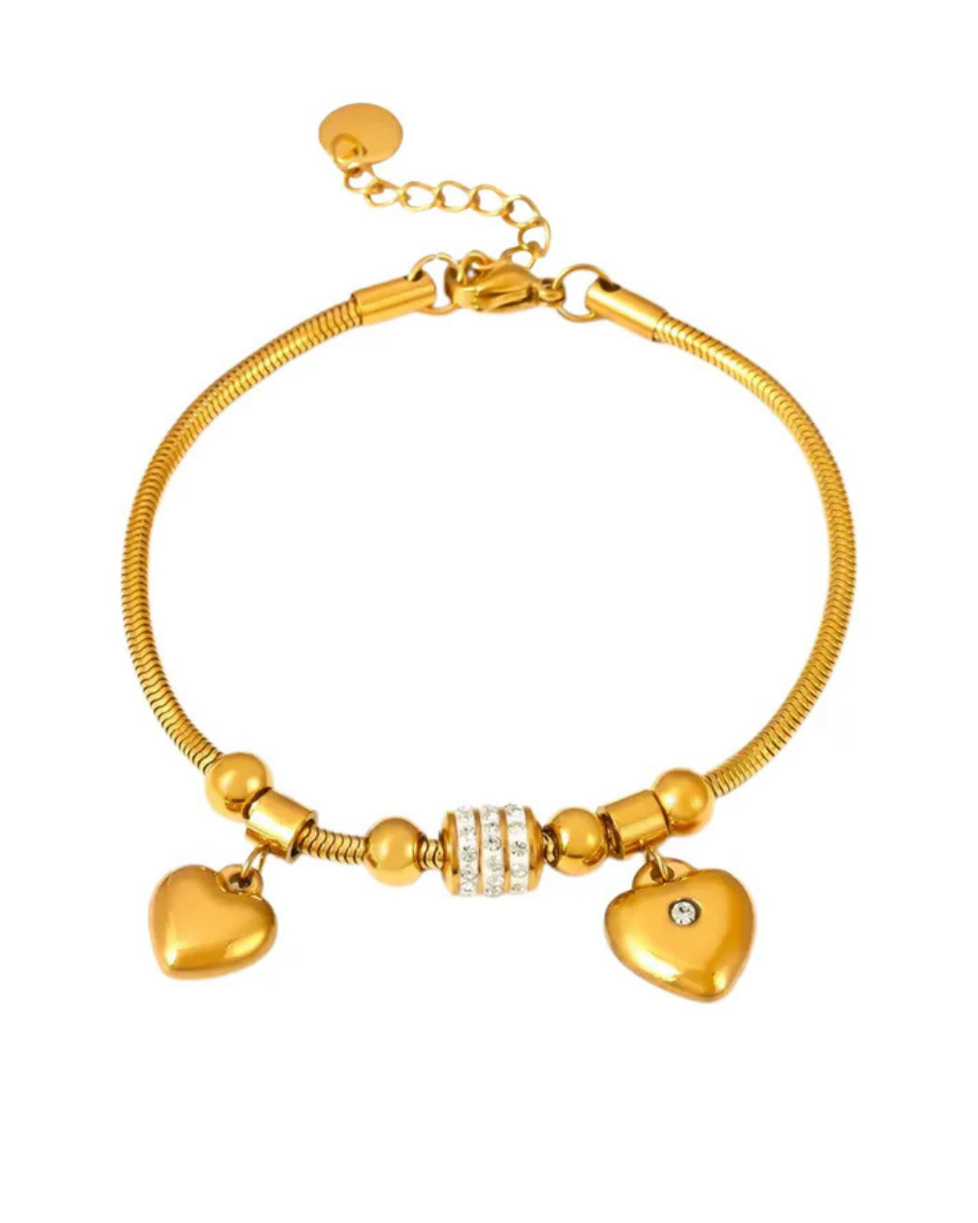 Double Rhinestone Heart Charm Bracelet