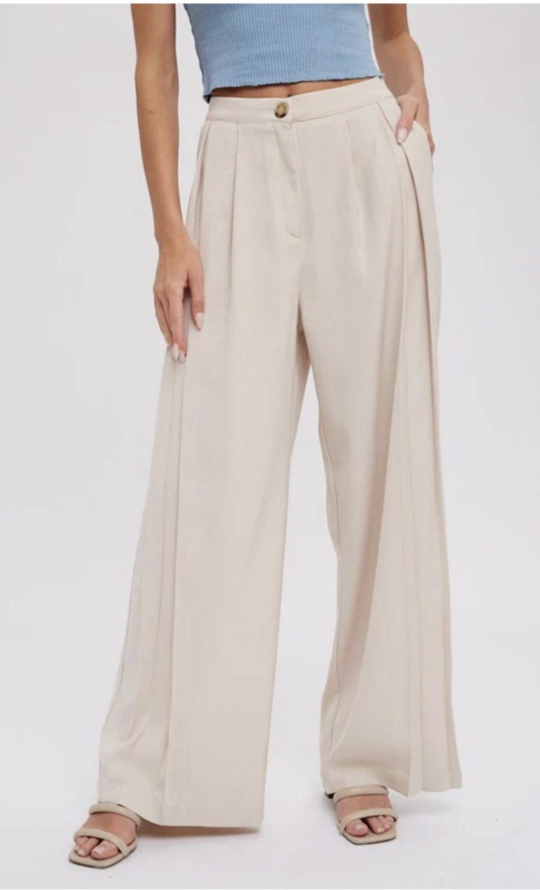 Emmy Wide-Leg Pintuck Pants