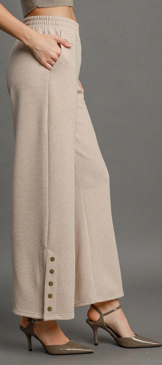 CLEMENTINE Ribbed Knit Wide-Leg Pants