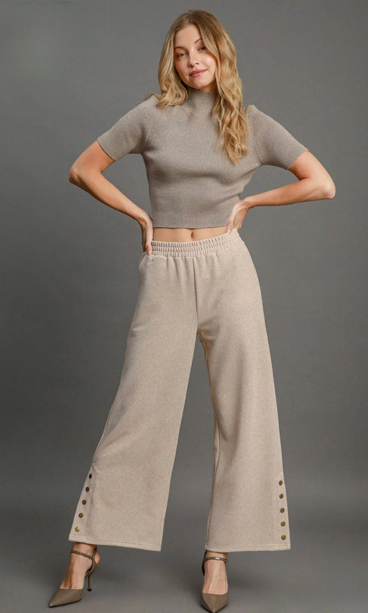 CLEMENTINE Ribbed Knit Wide-Leg Pants