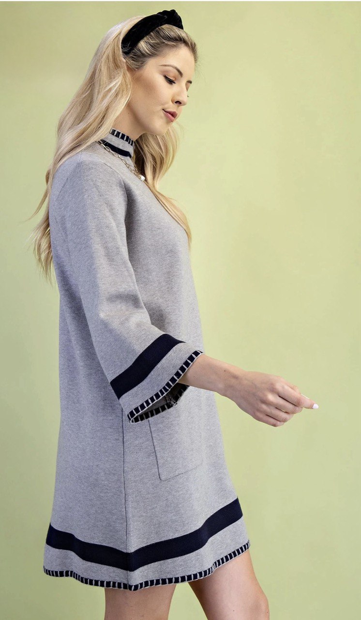 THE MOCK NECK Color-Block Sweater Dress