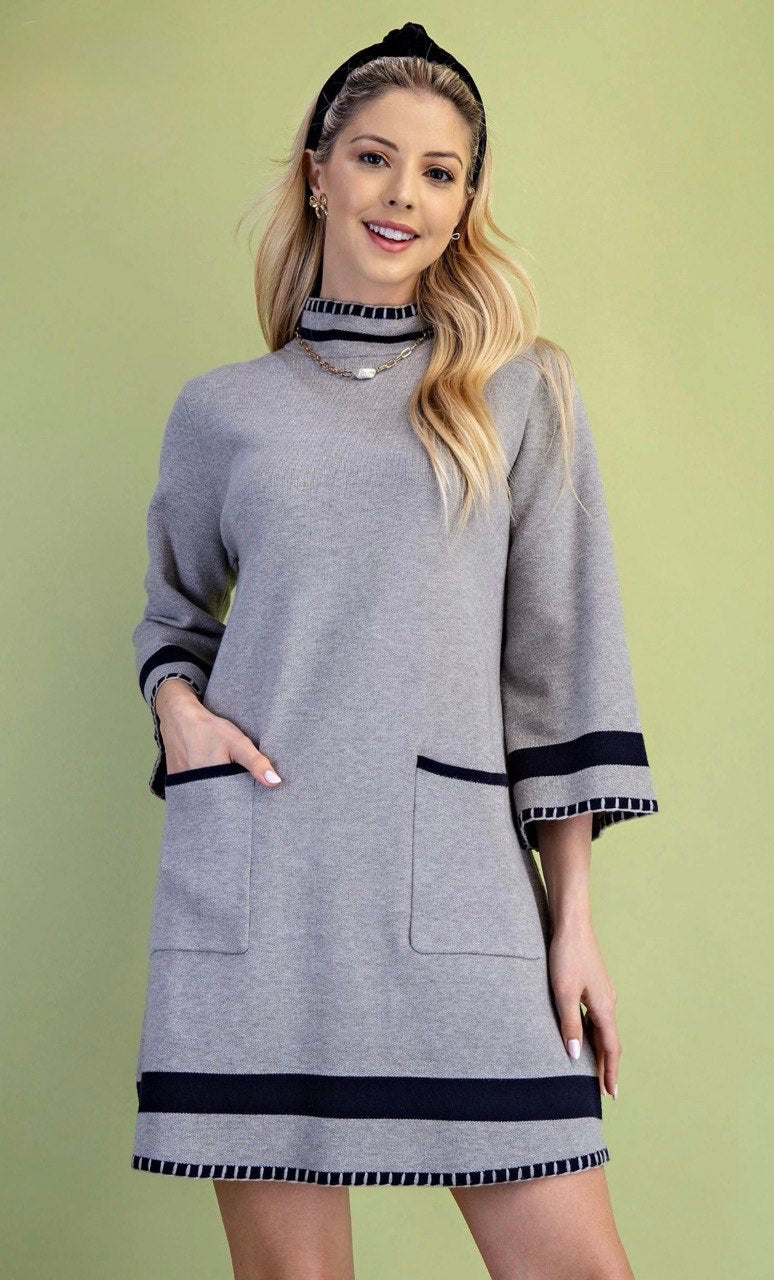 THE MOCK NECK Color-Block Sweater Dress