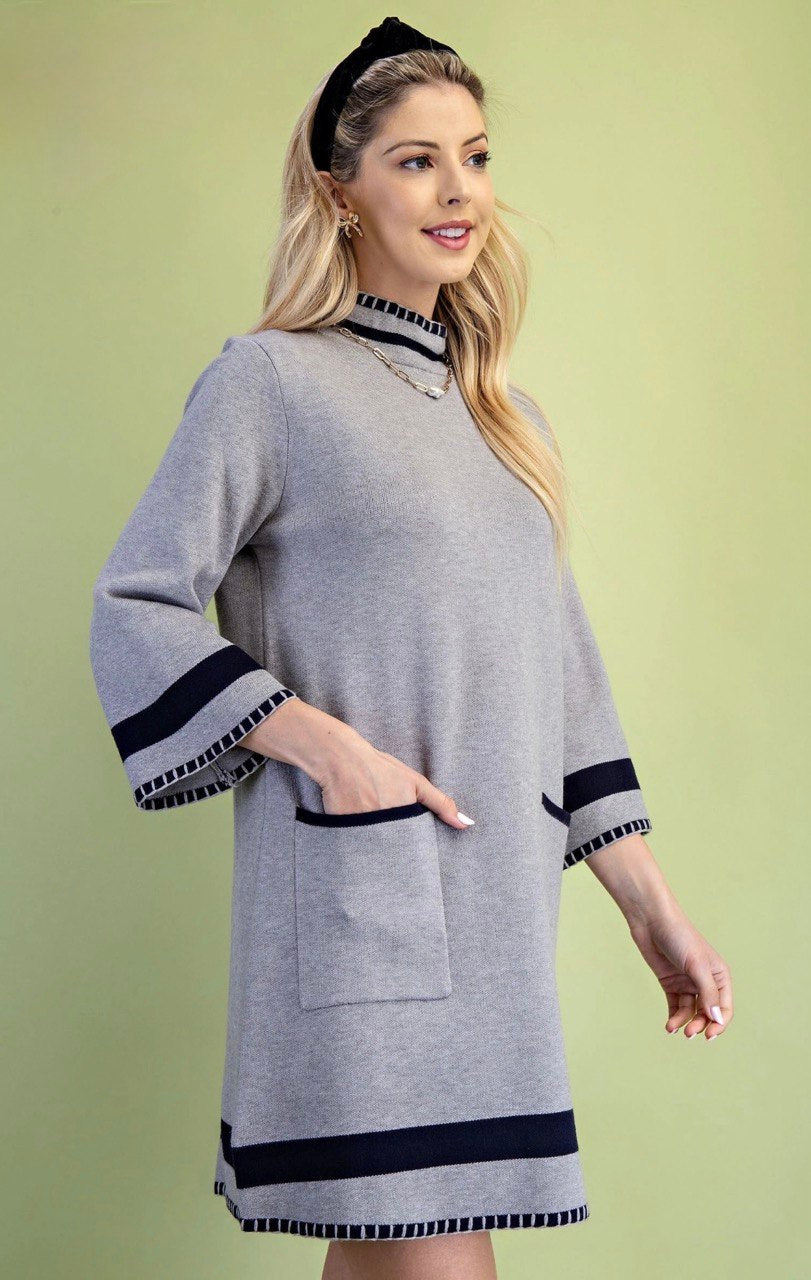 THE MOCK NECK Color-Block Sweater Dress