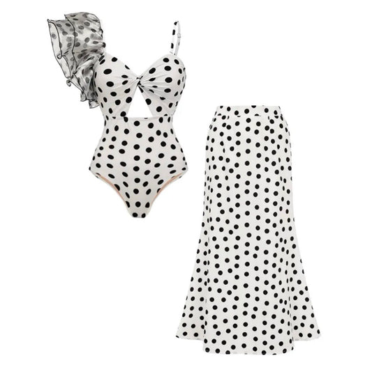 Vintage Glamour White & Black Polka Dot Swimsuit