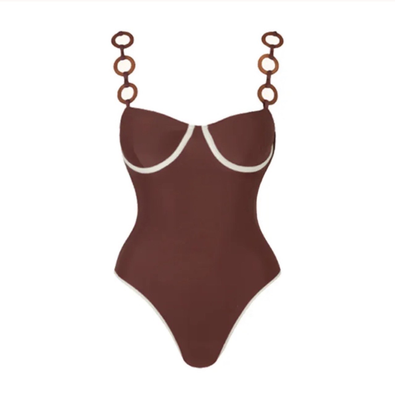 Tierra Ring Detail Swimwear - Chocolate Brown One Piece and Wrap Skirt