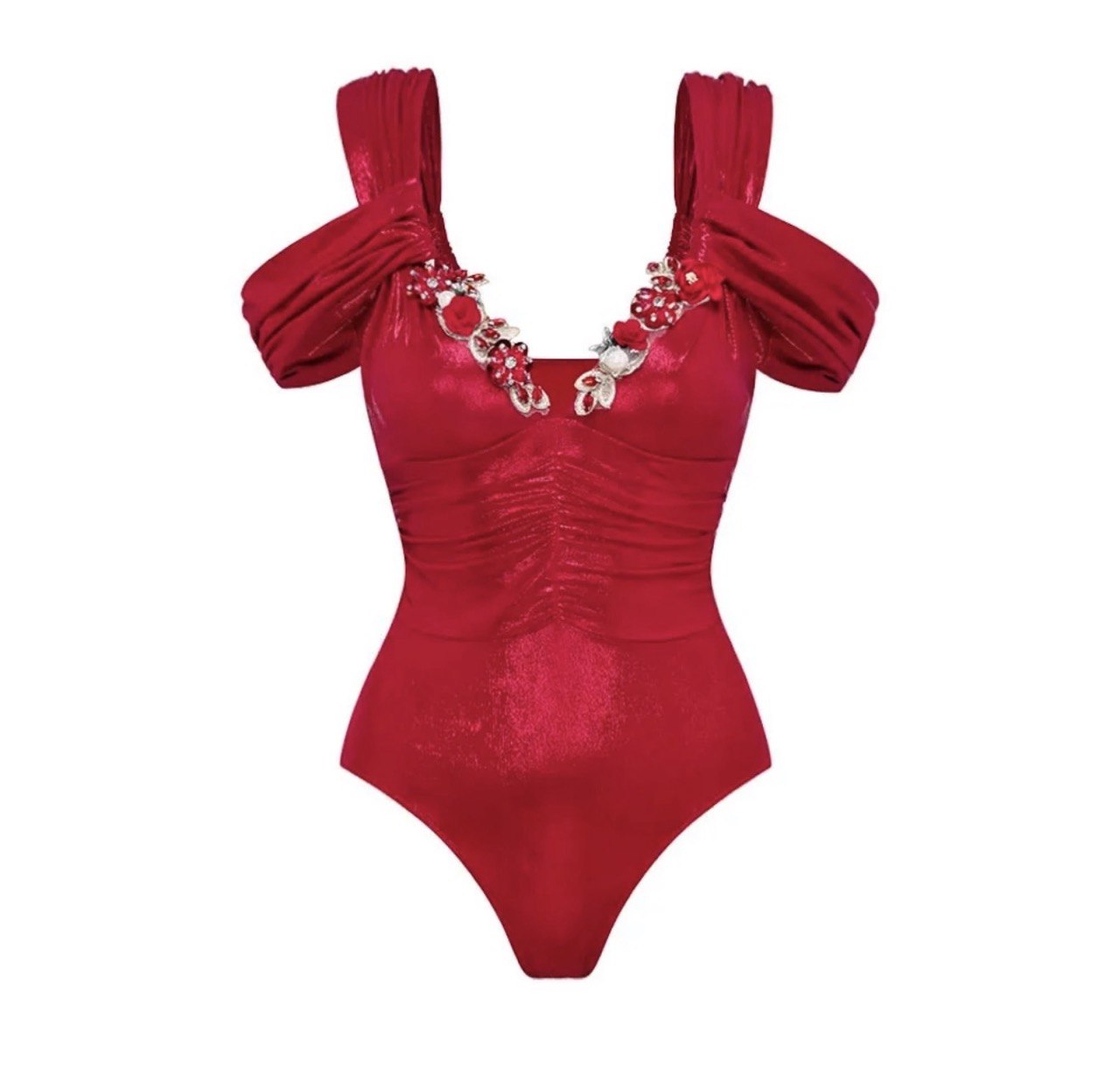 Ruby Rose Floral Plunge Swimsuit - Off-Shoulder Bathing Suit & Sarong