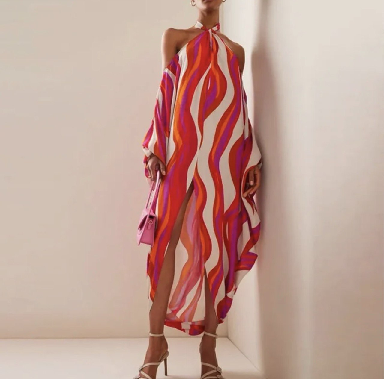 Vibrant Wave' Color Block Swimsuit - Plunge Halter & Flowy Cover Up