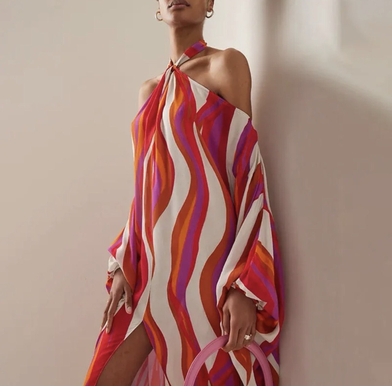 Vibrant Wave' Color Block Swimsuit - Plunge Halter & Flowy Cover Up