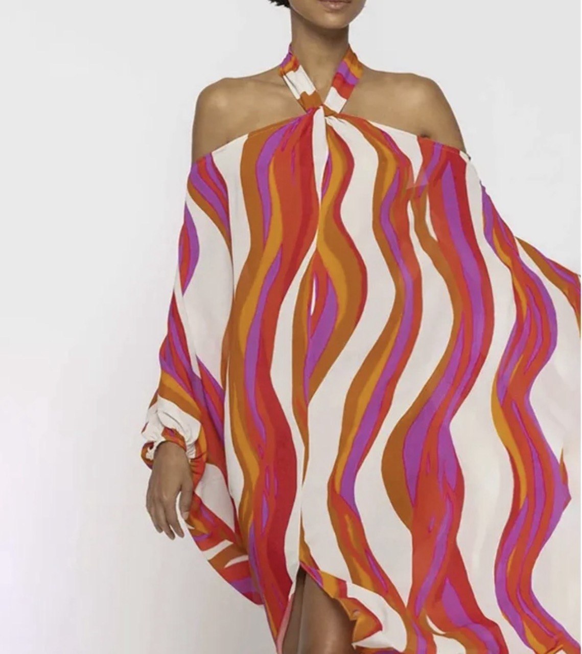 Vibrant Wave' Color Block Swimsuit - Plunge Halter & Flowy Cover Up