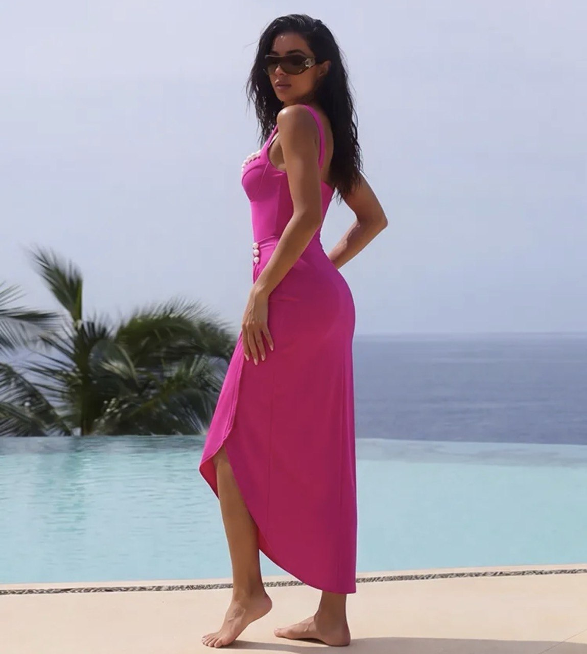 Vintage Pearl Sweetheart Swimsuit - Pink One Piece and Asymmetrical Skirt