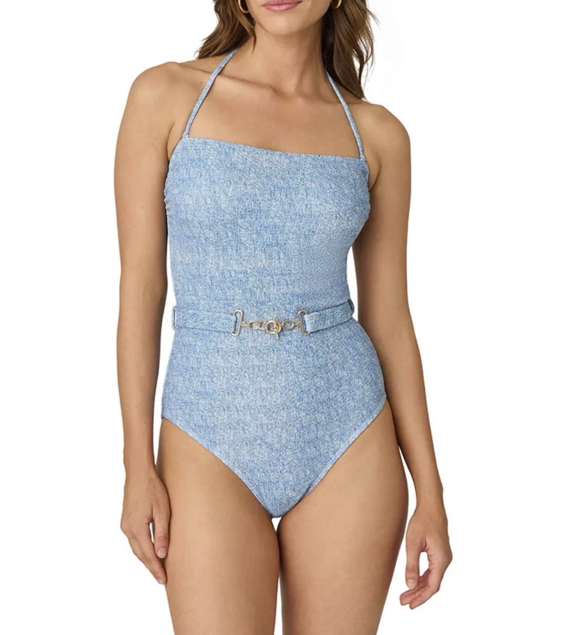 Coastal Chic Chambray-Effect Swimsuit - Convertible One Piece and Skirt