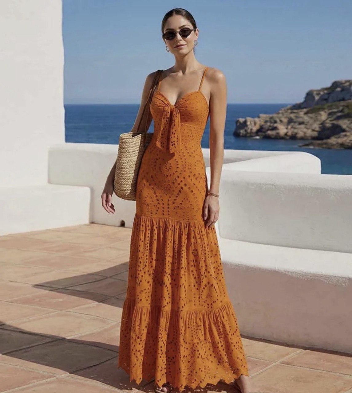 Boho Swimwear Set - Cutout Pattern One Piece and Matching Skirt.