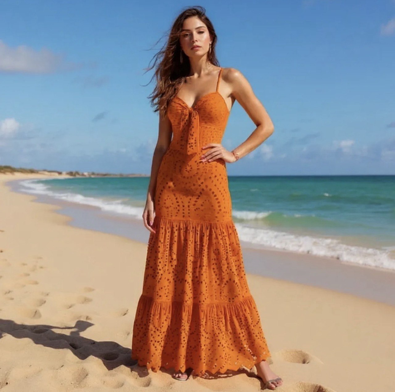 Boho Swimwear Set - Cutout Pattern One Piece and Matching Skirt.