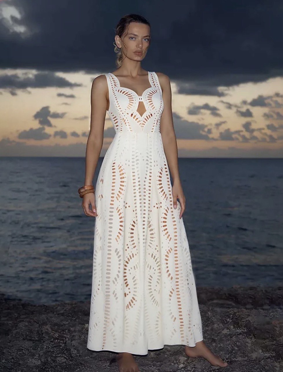 Laser White Hollow Out One Piece Swimsuit Set
