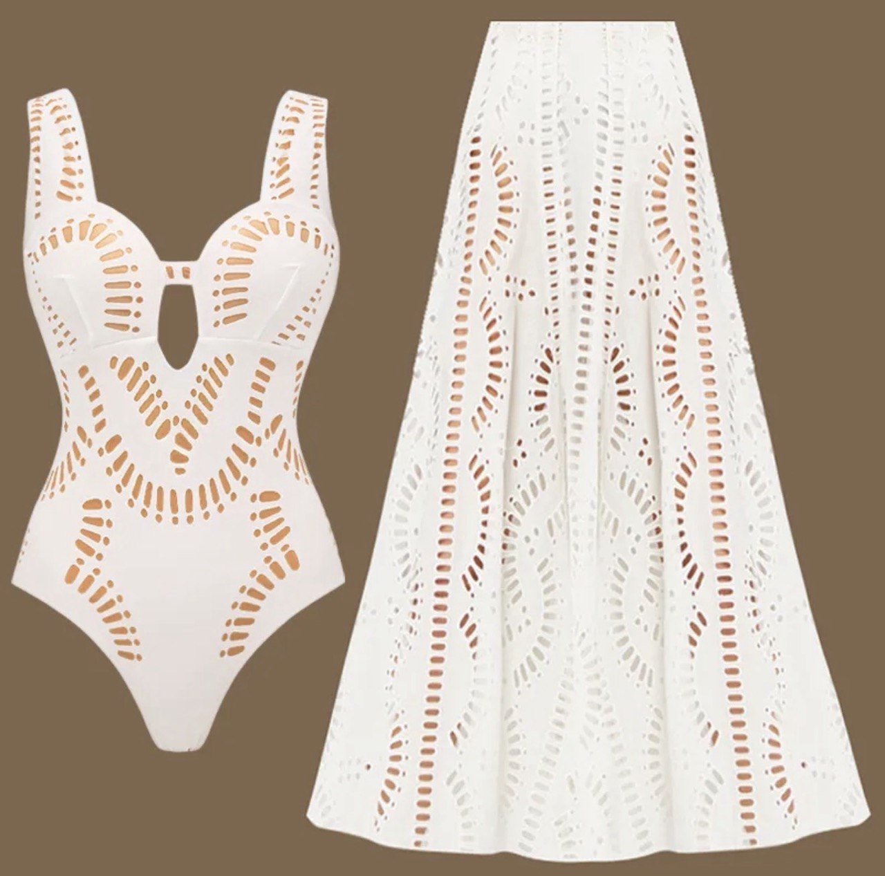 Laser White Hollow Out One Piece Swimsuit Set