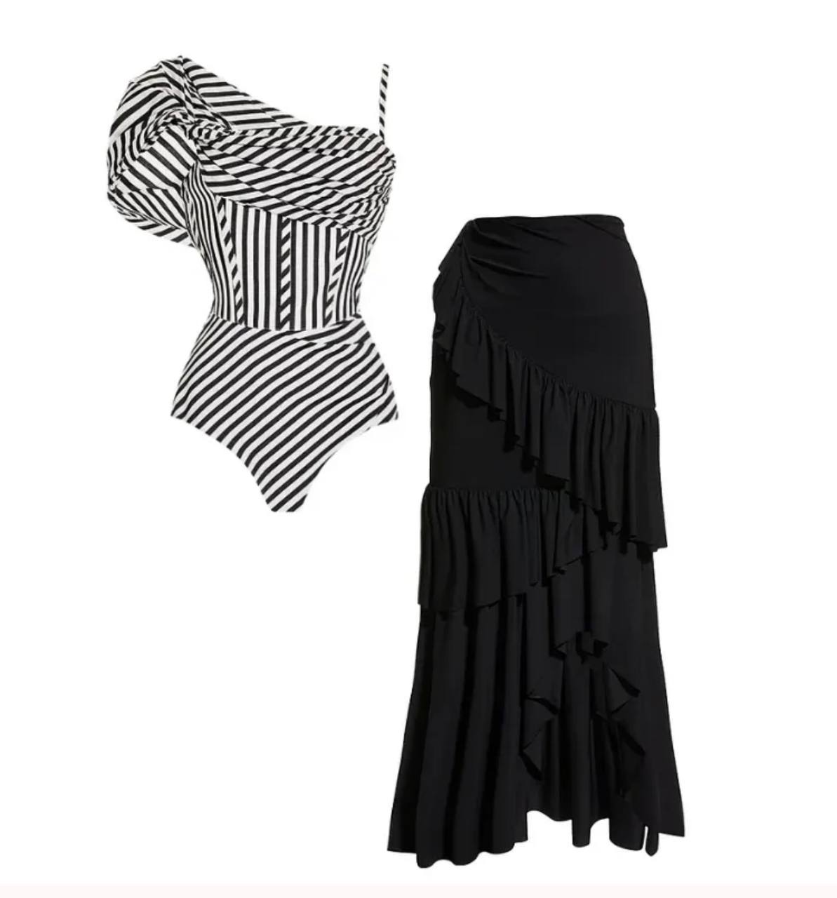 Dissymmetry One Piece Swimsuit Set