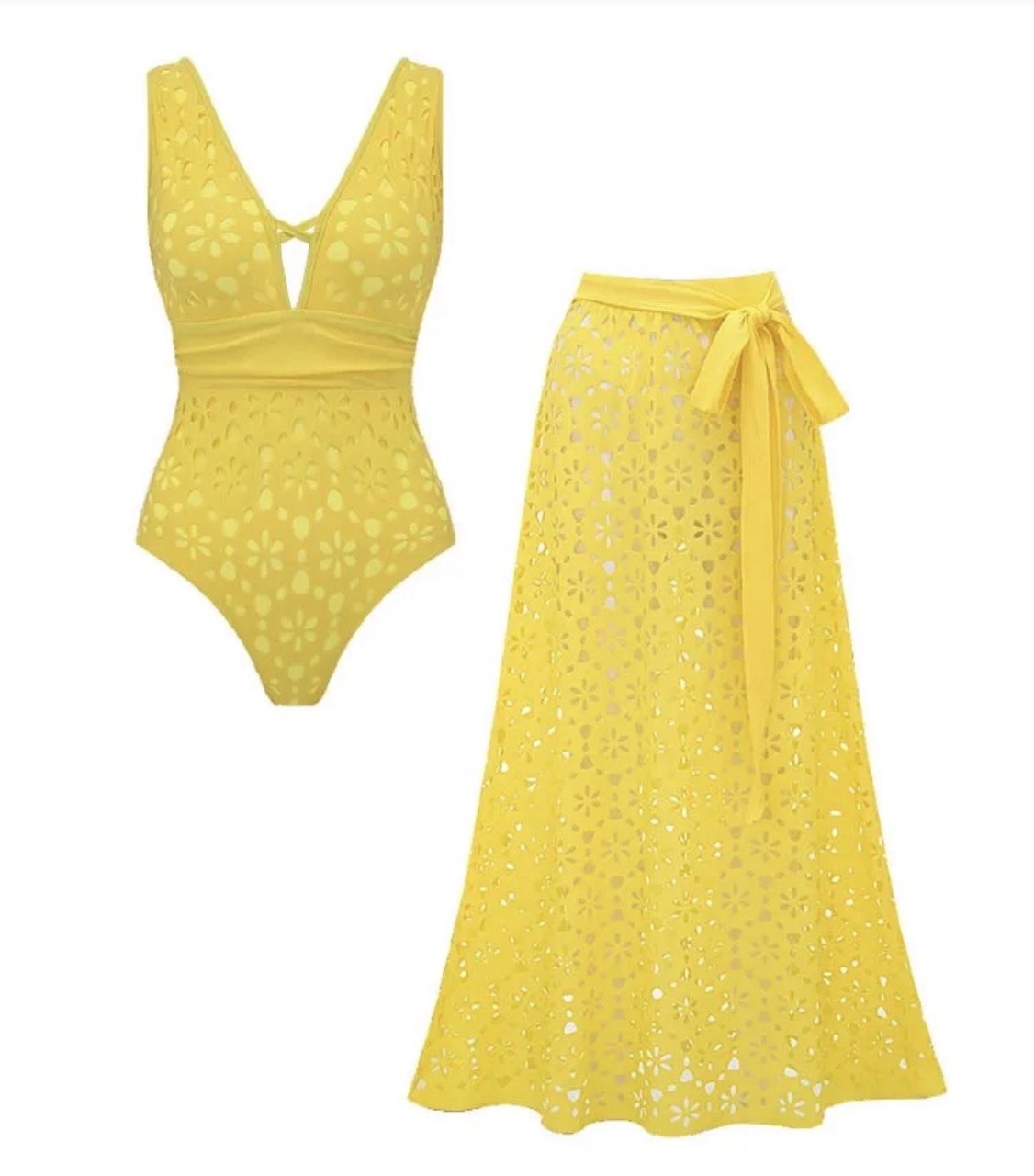 Yellow Color Laser Cutting Flower Hollow One Piece set