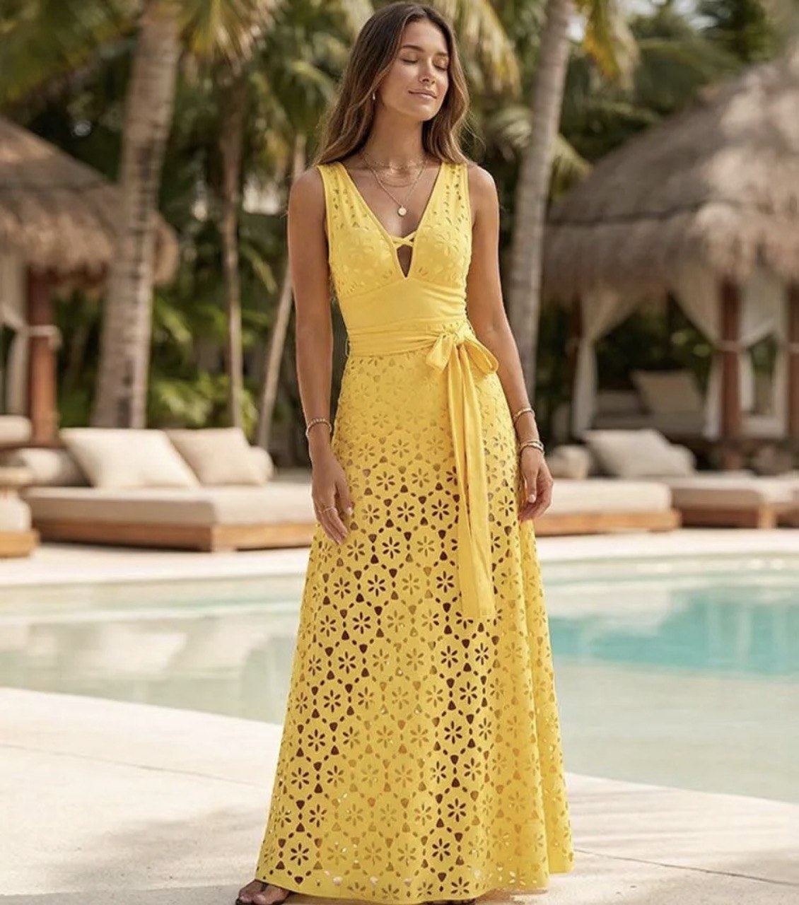 Yellow Color Laser Cutting Flower Hollow One Piece set