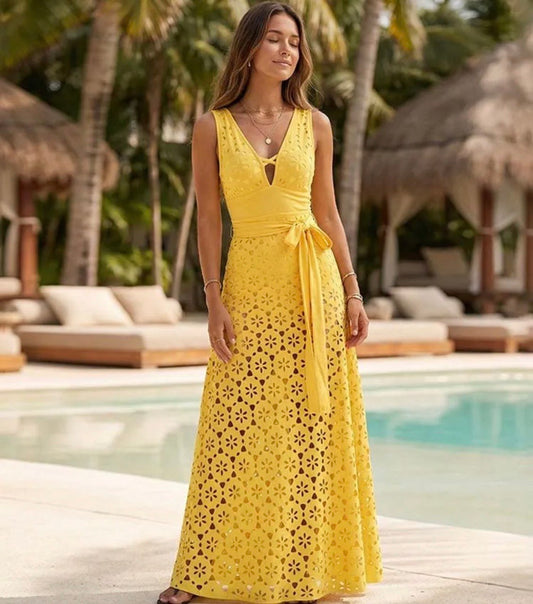 Yellow Color Laser Cutting Flower Hollow One Piece set