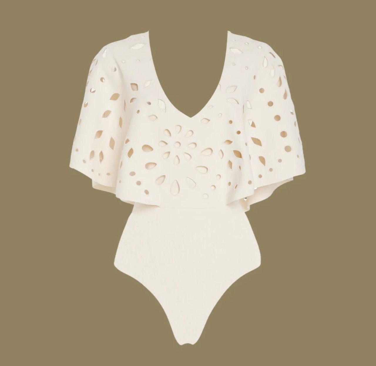 Laser Cutting White One Piece Swimsuit and Skirt Set