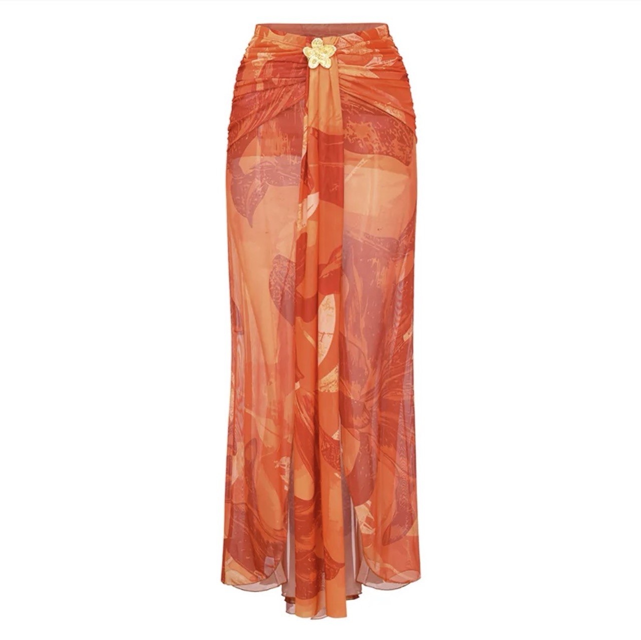 Orange Lily Print One Piece Swimsuit and Sarong Set