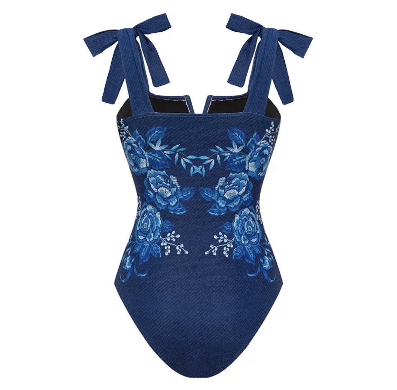 Embroidery Printed Bowknot Shoulder One Piece Set