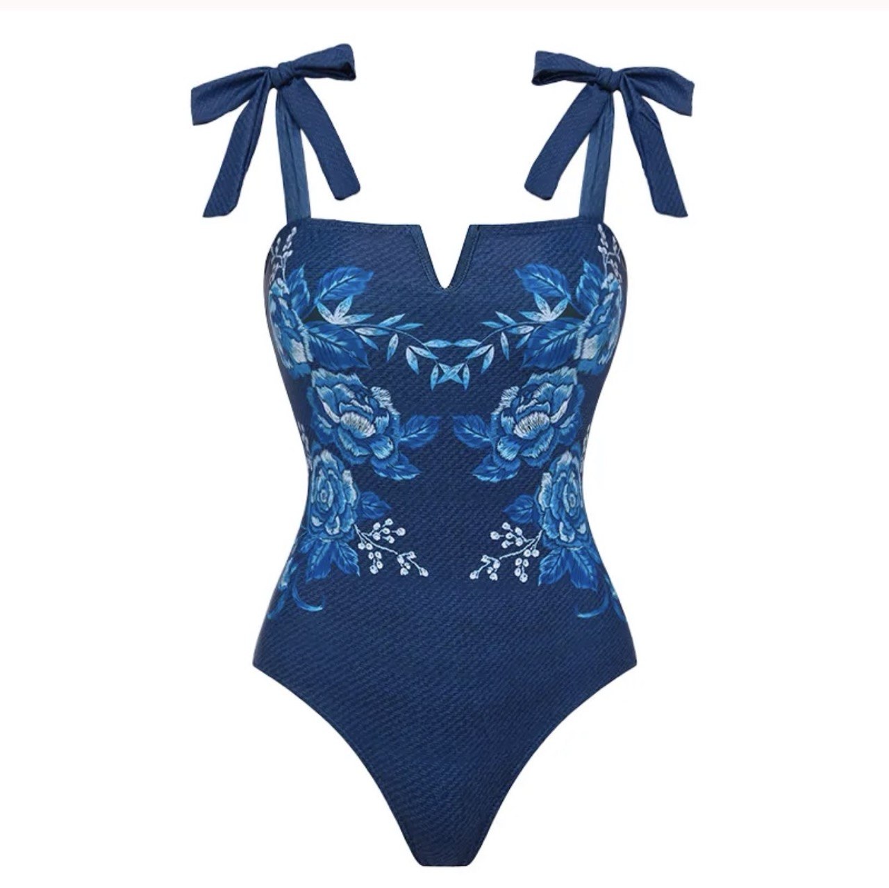 Embroidery Printed Bowknot Shoulder One Piece Set